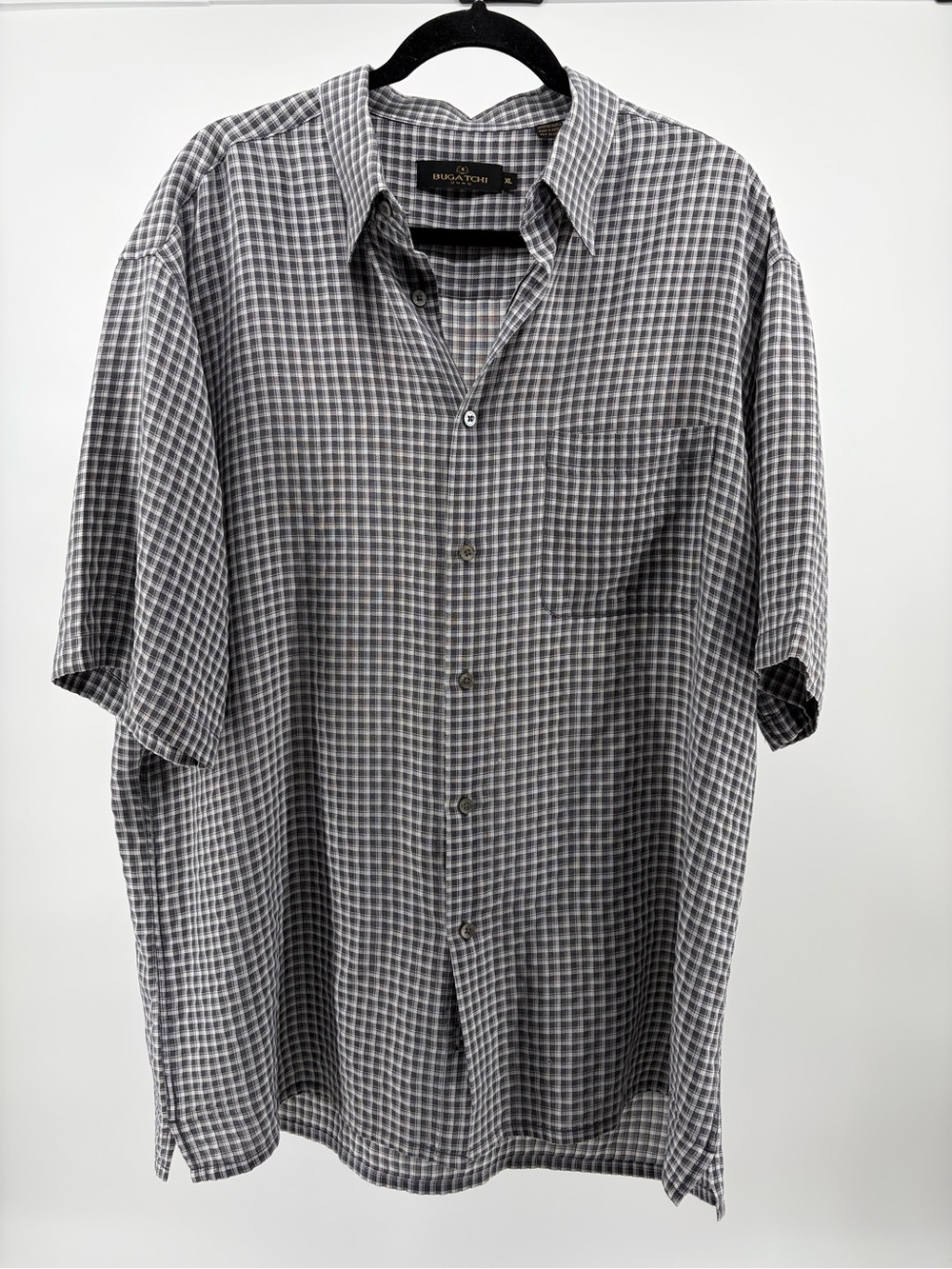 Bugatchi Uomo Men's Shirt Size X-Large Button Pocket Gray Plaid Rayon Blend S023